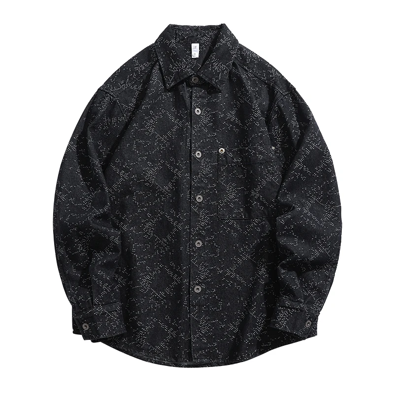 Autumn new fashion men's trend vintage wash to make old shirts full print design shirt men's coat