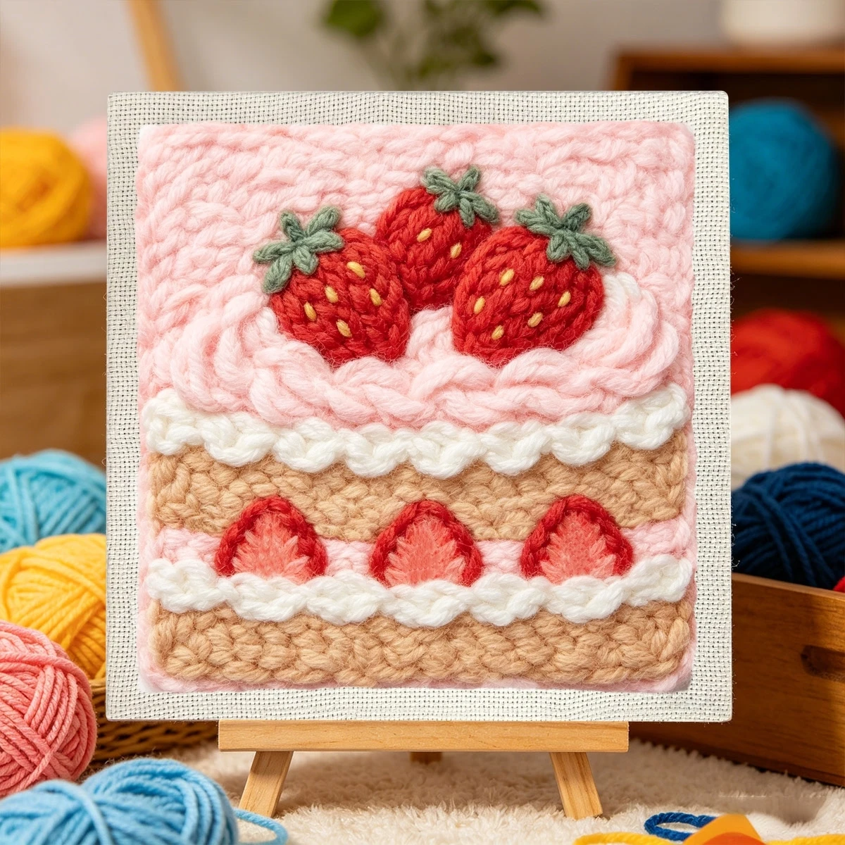 1 Set Erdbeerkuchen DIY-Stickset für Anfänger, Stick-Starter-Kit, Kreuzstich-Kunstgeschenk, Handarbeits-Bastelset – Detail 2