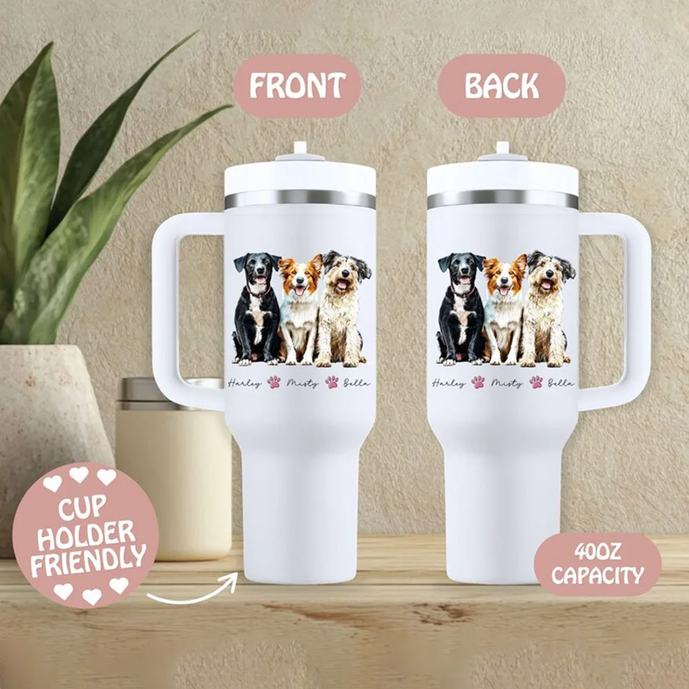

Customized Watercolor Cat Dog Portrait Thermos 40oz Insulated Stainless Steel With Handle Water Cup Pet New Year's Blessing Cup