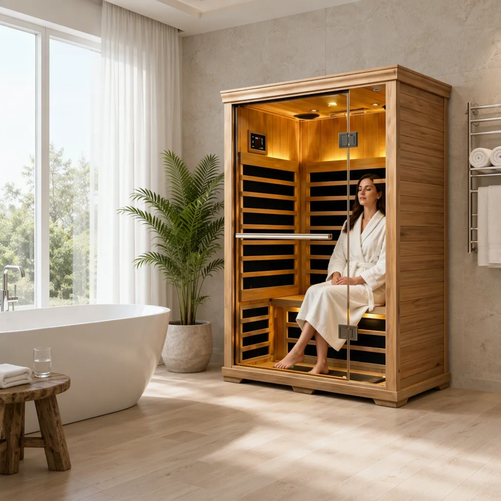 Factory Direct Hemlock Solid Wood 2-Person Infrared Sauna Digital Control Panel Tempered Glass Door For Indoor Home Gym Bedroom