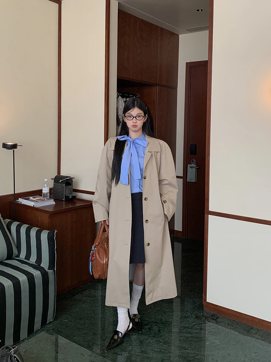 معطف نسائي طويل بلون الكاكي من G، سترة واقية من الرياح بأسلوب بريطاني عصري، مصنوع من القطن 00%، تصميم مستقيم أنيق للتنقل ا... #3