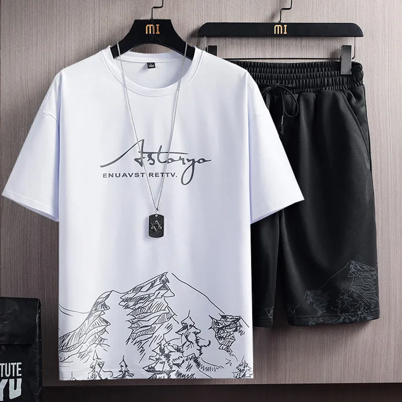 Casual Ice Silk Sports Summer Thin Short Sleeve Shorts Trending Men's Clothing Set Lightweight Breathable Comfortable Teen Boys