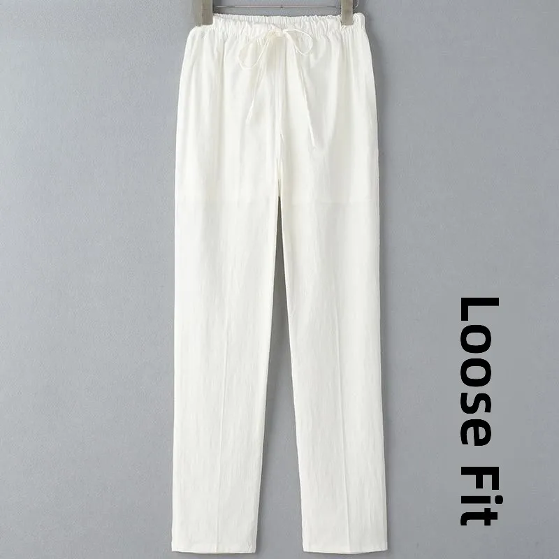 

New 2025 Men's Casual Cotton Linen Straight Leg Summer Thin Elastic Loose Fit Long Pants Youthful Vitali Sle Comfortable ...