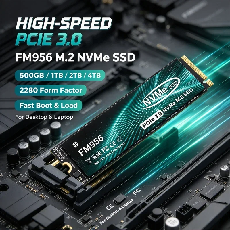 Original FM956 M.2 NVMe SSD, PCIe 3.0 2280 Internal Solid State Drive, 500GB-4TB High Speed SSD Disk for Desktop & Laptop