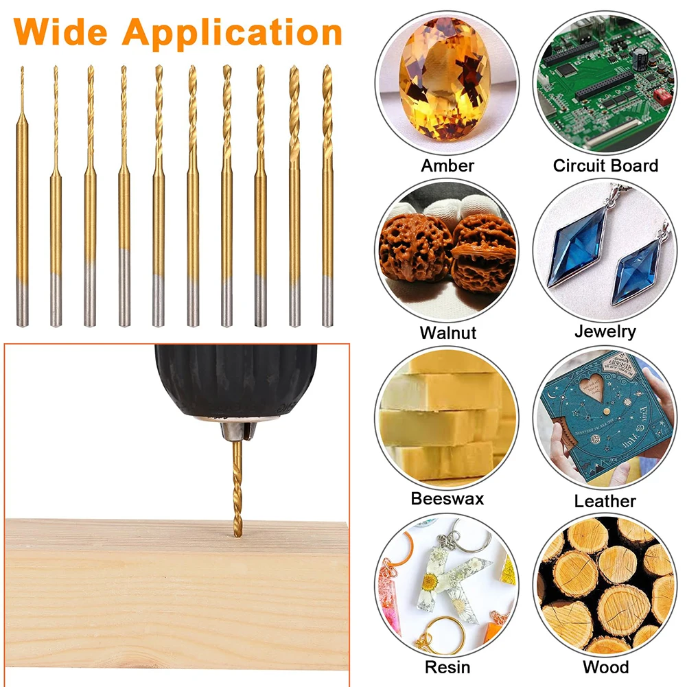 DIY Drill Bits Mini Drill Bit Set 10 Pieces Set 2.35mm Shank Diameter Efficient Drilling High-Speed Steel DIY Projects