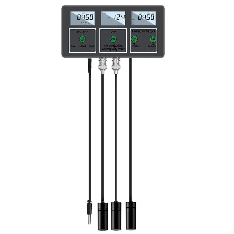 8 in 1 Digital PH/TEMP/ORP/PPM/EC/SALT/S.G/CF Wifi Online Water Quality Tester PH Test Meter Laboratory Pool Water Tester