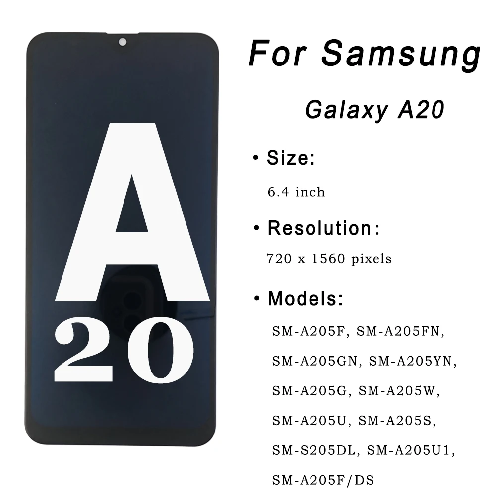 6.4'' For Samsung A20 A205 LCD Display Touch Screen Digitizer Assembly Pantalla for Samsung Galaxy A20 SM-A205F/DS Replacement