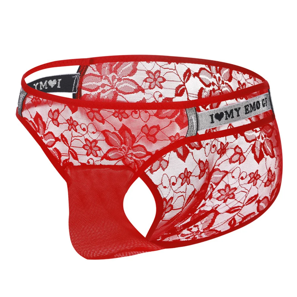 Mens See-Through Lace Mesh Briefs Low Rise Lingeries For Man Lingerie Breathable Underwear Ice Silk Pouch Men's Panties