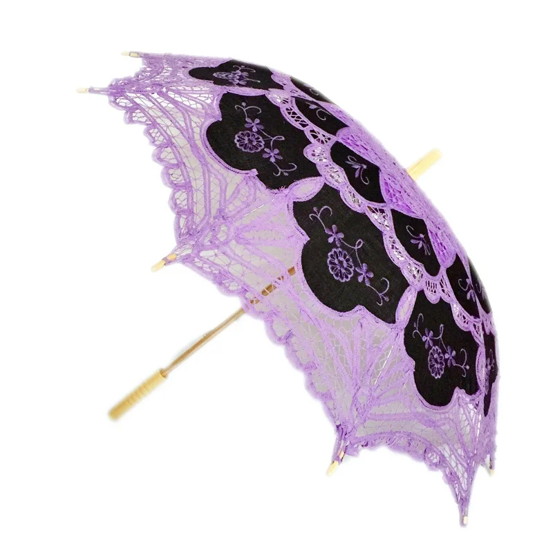 

Gothic Black Purple Lace Parasol Lolita Umbrella for Witch Wedding Bridal Cosplay Photoshoot Lady Costume Props 1920