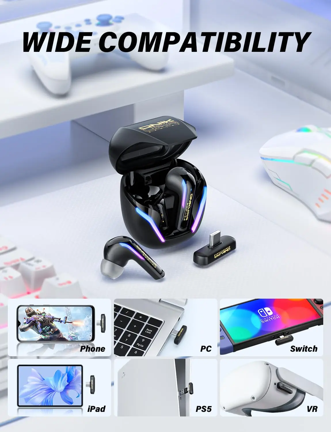 ONIKUMA 2025 سماعات ألعاب RGB رائعة مزدوجة الوضع T27 جديدة مع جودة صوت مكالمات عالية الوضوح وكمون منخفض للألعاب #6