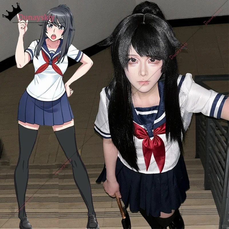 

Cosplay Game Yandere Simulator Ayano Aishi Costumes Wig Osana Najimi Girl School JK Sailor Shirt Skirt Dress Halloween Disguise