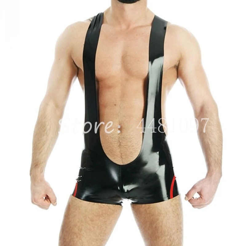 

Black Latex Suspender Romper Shorts Pants for Men Latex mens one piece body suit (no zipper)