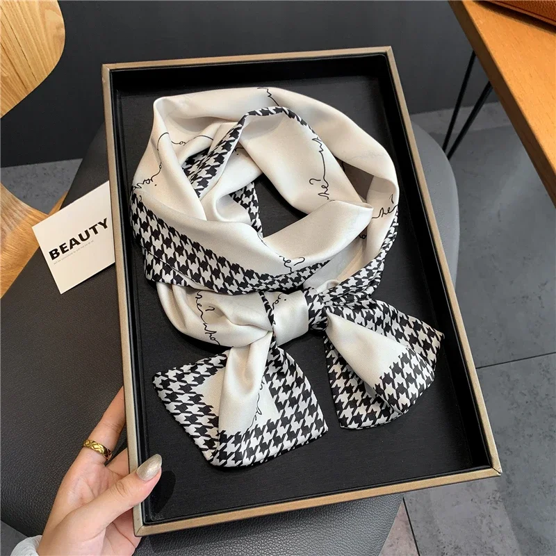 Women Luxury Horse Printed Silk Scarf Brand Designer Thin Long Silk Scarf Girl Headband Designer Stewardess Neck Scarf Belt