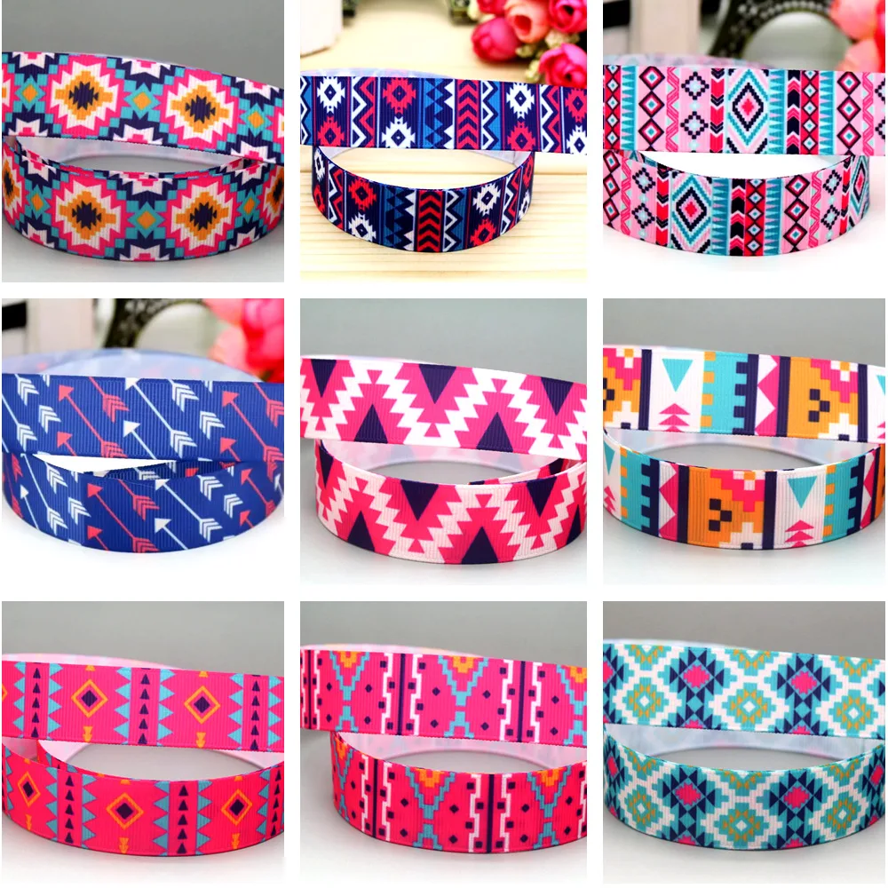 DHK 22mm 10yards Colorful Pattern Tribe Printed Grosgrain Ribbon Accessories Headwear Decoration Collar DIY Sewing Craft B2371