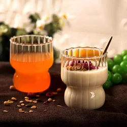 300ML Ins Iced Milk Coffee Glass Cups Ribbed Drinking Glasses Glassware For Cocktail Beer Soda Juice Home Bar Party