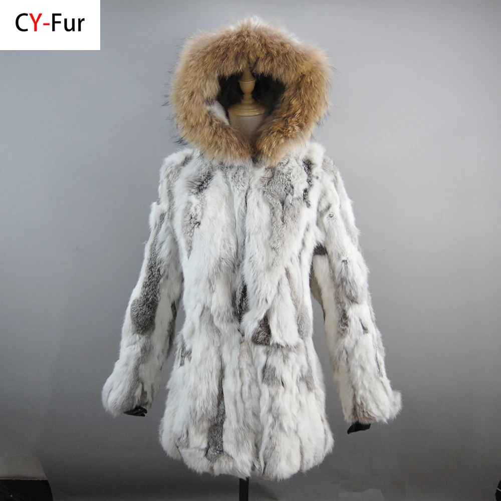 

Natural Fur Coat Winter Women Real Rabbit Fur Jacket With Raccoon Fur Collar Lady Thick Warm 100% Genuine Rabbit Fur Outerwear