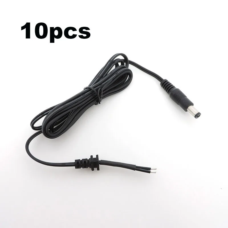 10 buah kabel catu daya adaptor daya DC jantan steker 2pin kabel kawat DC Output 5.5*2.1mm untuk Kamera cctv pengisi daya laptop perbaikan 150cm W1