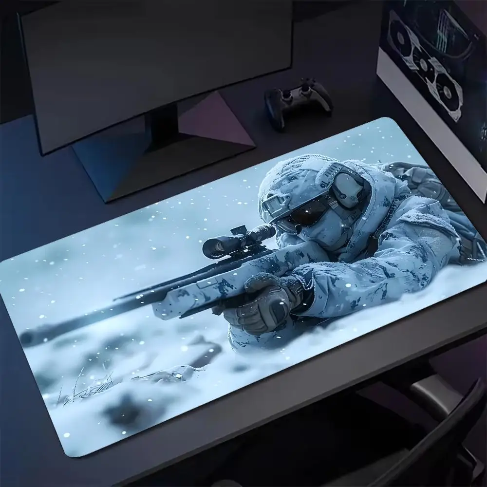 XXL Mousepad Military Soldier Urban Battle Snow Camouflage Sniper Art Rubber Overlocked Keyboard Gaming Desk Mat PC Gaming Mats