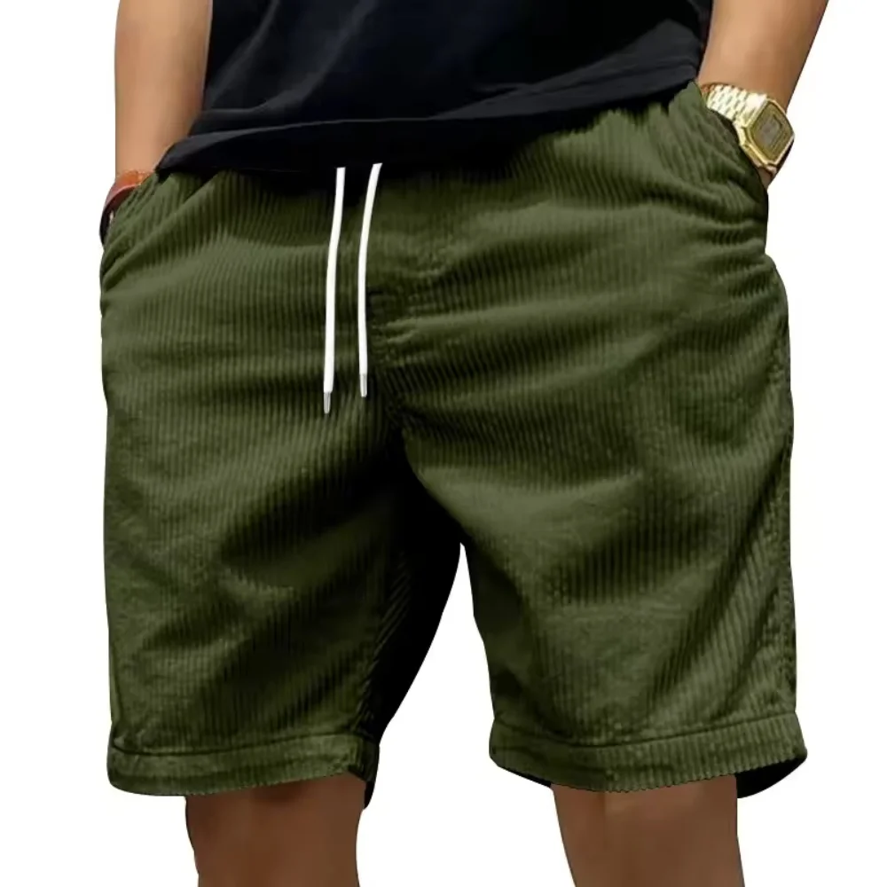 

Summer outdoor running, exercise and fitness training retro work shorts, corduroy casual solid-color breathable sports pants