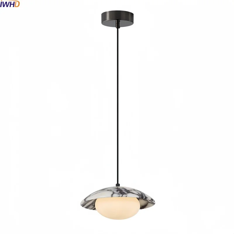 

IWHD White Glass LED Pendant Lights Bedroom Living Room Lighting Fixture Bulgari Stone Hanging Pendant Lamp Luminaire Suspension