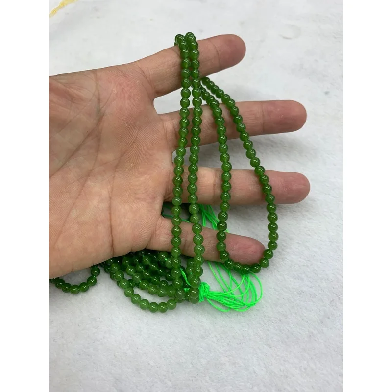 Natural Hetian Jade Green 5mm Round Buddha Beads 118 Multi-loop Bracelet