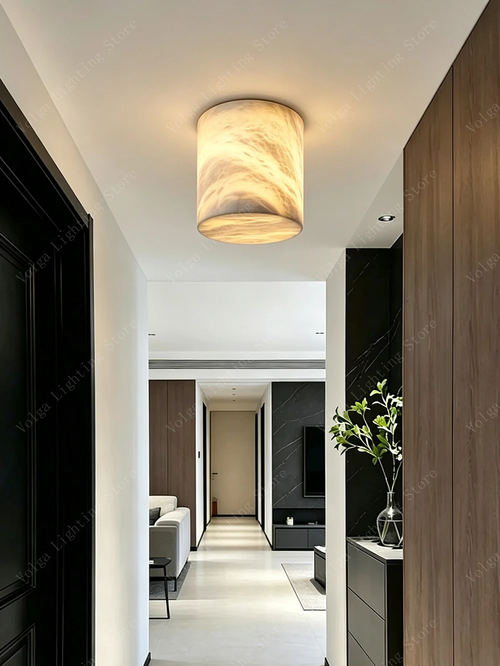 Postmodern Marble Series Ceiling Light Round Small Alabaster Ceiling-mounted Cylinder Lampsahde Lamp for Hallway Balcony