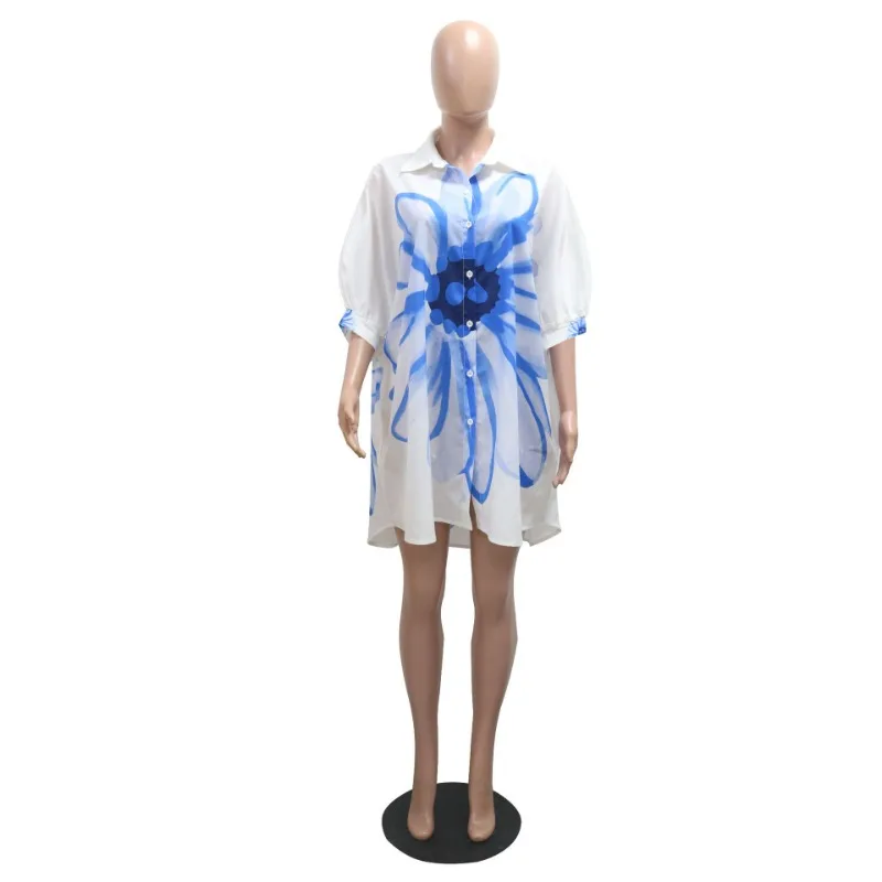 KEXU レディース ハーフスリーブ ルーズシャツ風ワンピース 2025 ファッション プリント シック ナイトクラブ パーティー アフリカン ストリート ベスティド セクシーワンピース