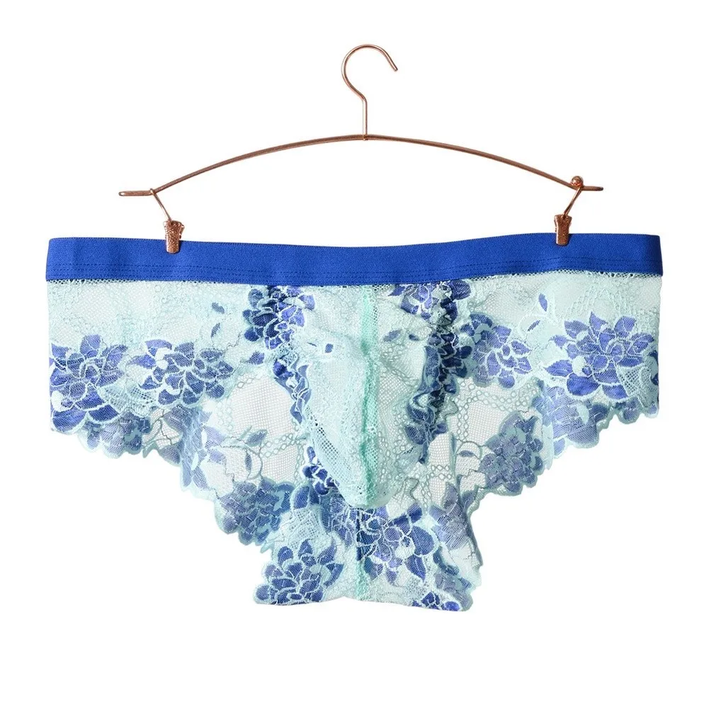 Men Floral Lace Briefs Semi-Transparent Underwear Low Rise Bulge Support Pouch Polyester Spandex Blend Breathable Fit