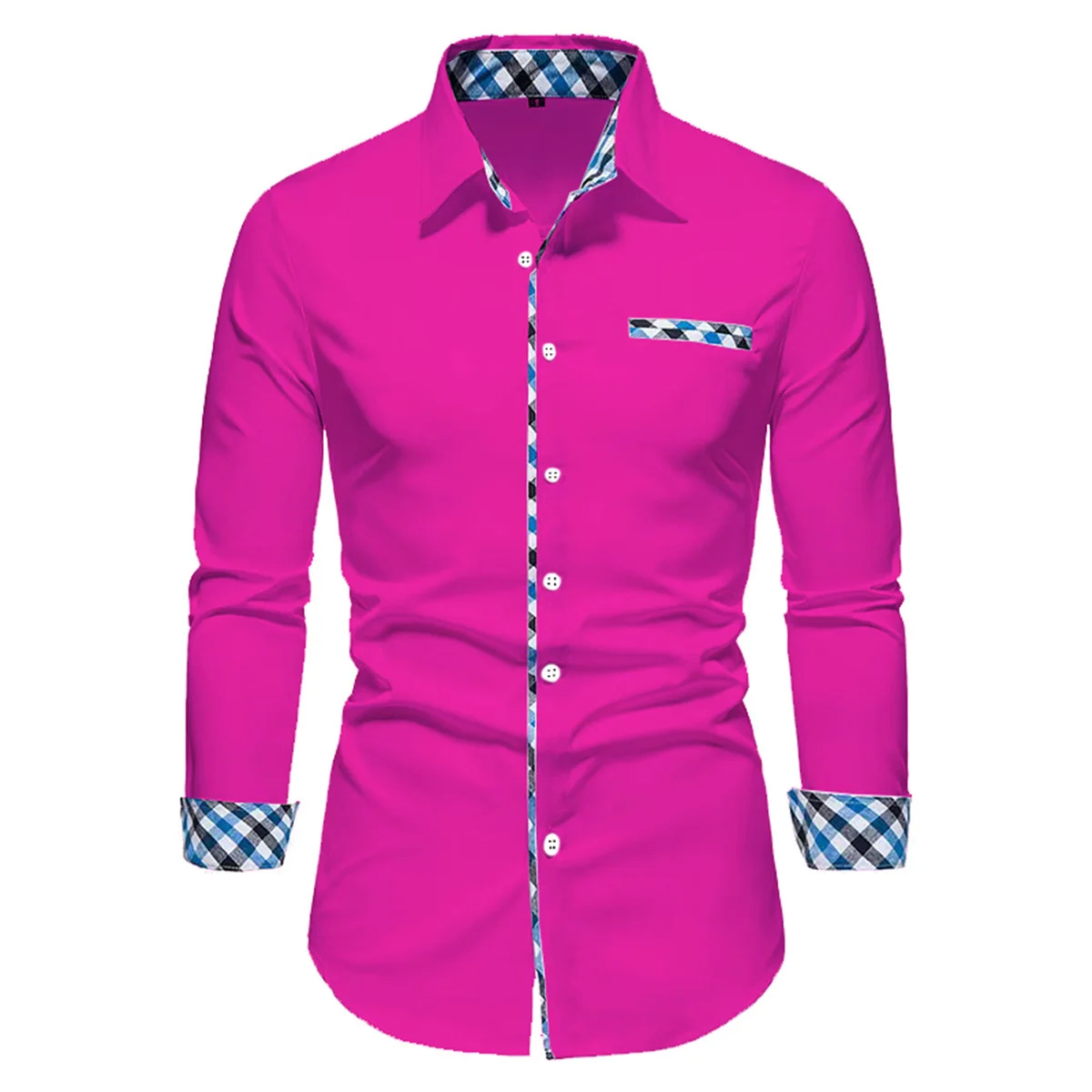 Men\'s Casual Fashion Black and White Business Lapel Button Shirt Red Blue White Shirt S-6XL