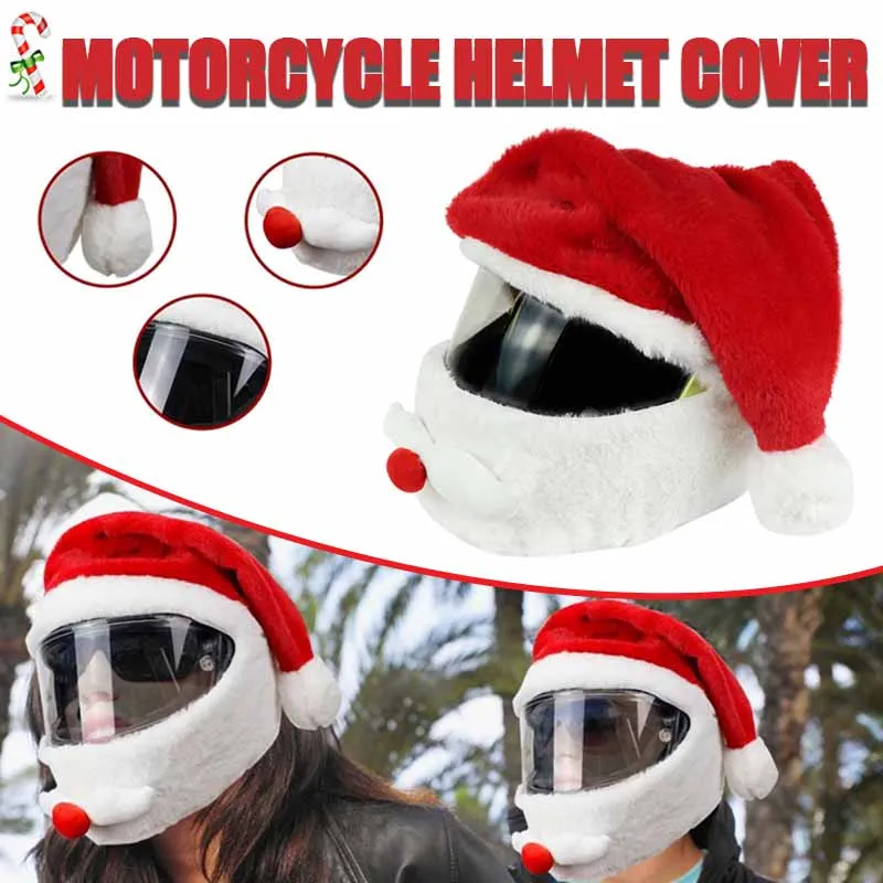 

Motorcycle Helmet Cover Santa Claus Hat Full Face Funny Plush Christmas Cosplay Decoration