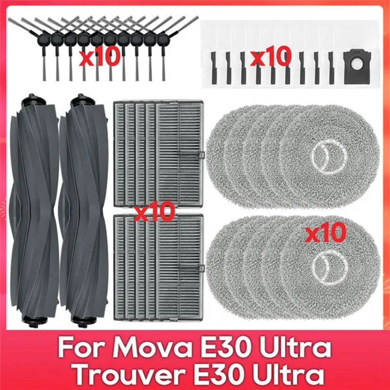 

AEE8-42PCS For Dreame Mova E30 Ultra/Trouver E30 Ultra Robot Spare Part Accessories Main Side Brush Filter Mop Cloth Dust Bag