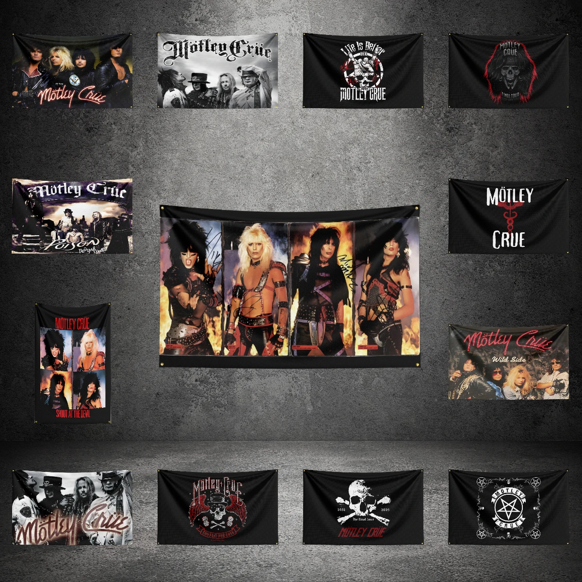 

90x150cm 3X5FT M-o-t-l-e-y C-r-u-e Music Band Flags Polyester Printed Banner For Room Garage Decoration