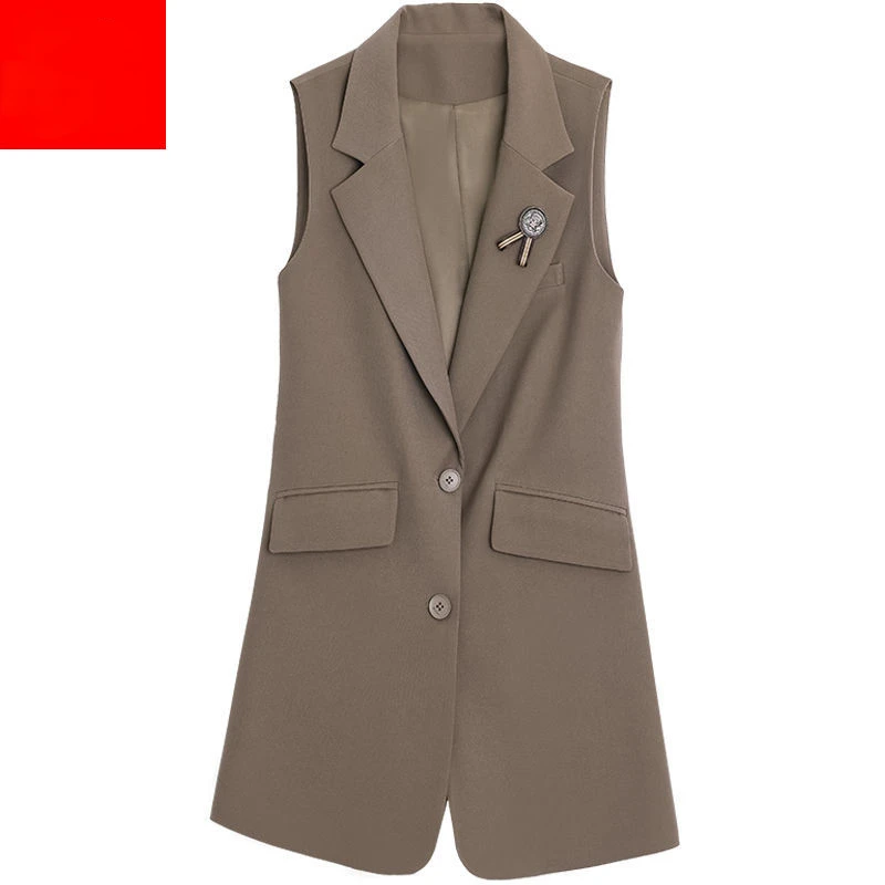 Streetwear Design Slim Sleeveless Blazers Coats Women Casual Elegant Vests Outerwear Classic Mid-length Waistcoat Blazer E47