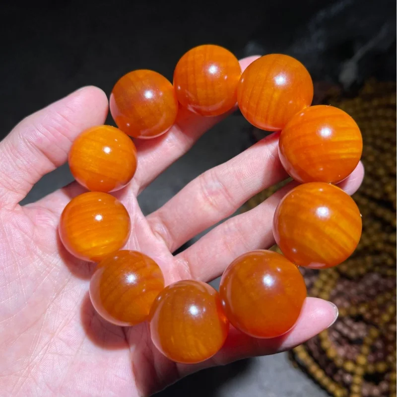 Amber wood 25mm, Northeast Changbai Mountain agarwood, fully translucent pine beads, 1-piece solidified bracelet, Buddh