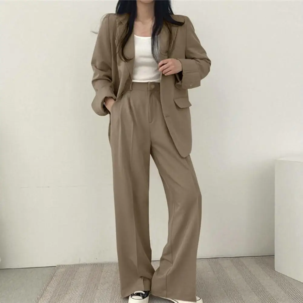 Women\'s Trousers Suit Casual Long Sleeve Jacket & High Waist Pant Female 1 Pieces Blazer Set Ladies Fashion Elegant Pant Suit