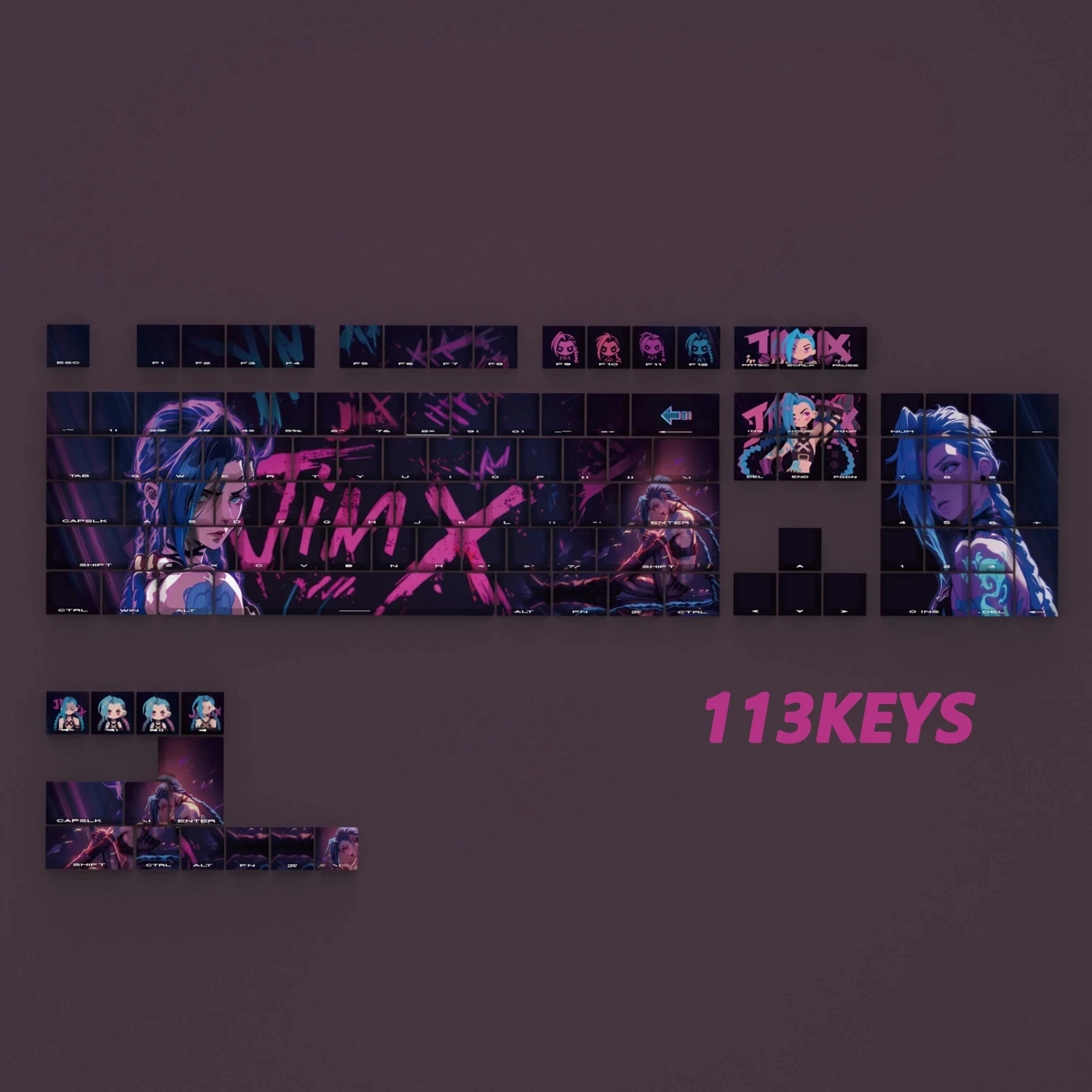 1 Set JINX Keycap Cherry Graffiti LOL Game Character Mechanical Keyboard PBT Five-Sided Thermal Sublimation Diy jinx Key Caps