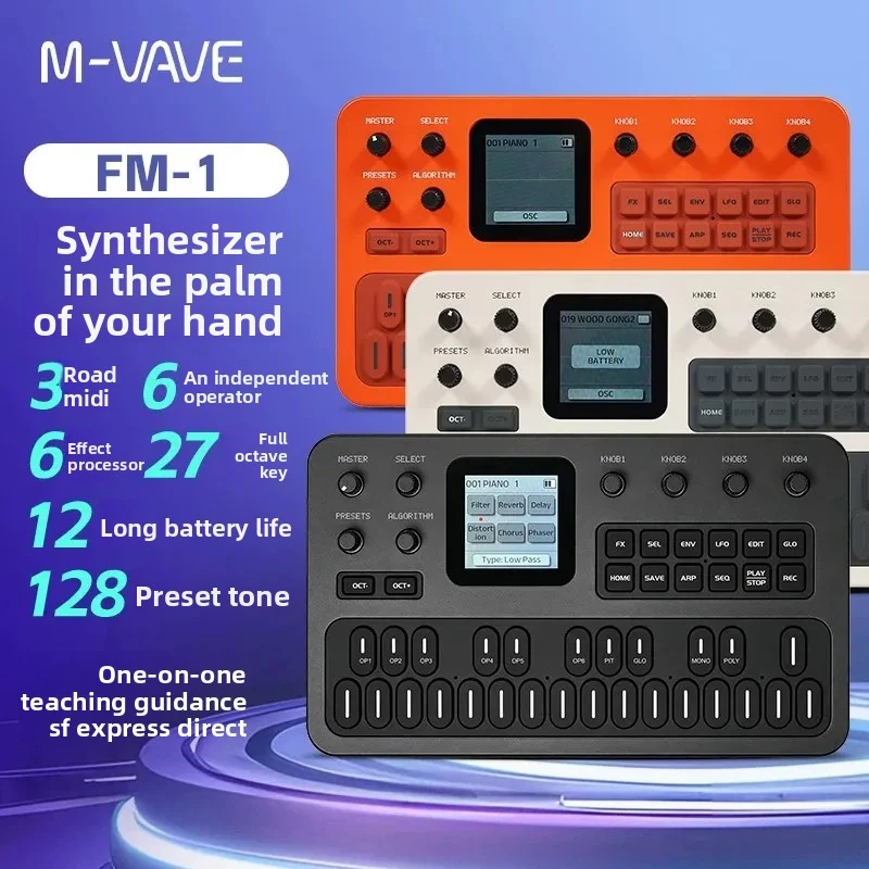 M-Vave Fm-1 Portable Fm Synthesizer 6-Operator 32-Algorithm 128 Presets Built-In Speaker Bluetooth Midi 12h Battery Holiday Gift