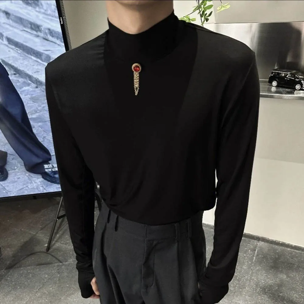 

Mens Autumn T-Shirt Pendant Decoration Slim Fit Bottoming Shirt Fashion Youth Trend Casual Long - Sleeve Top Men'S Clothing 2025