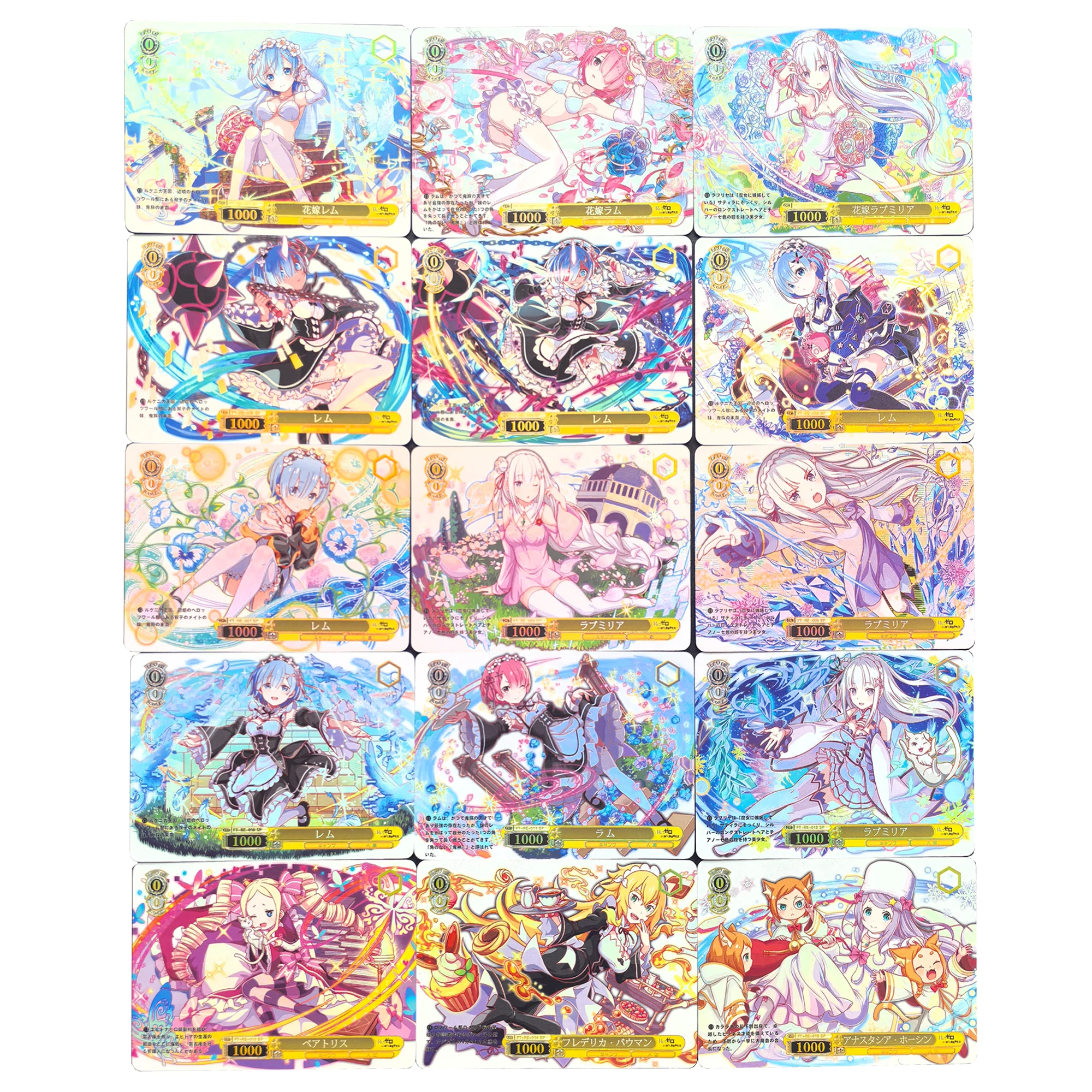 15Pcs/set Diy Self Made Goddess Story Rem Ws Collection Card Refraction Color Flash Hot Stamping Rem Anime Cards Gift Toys