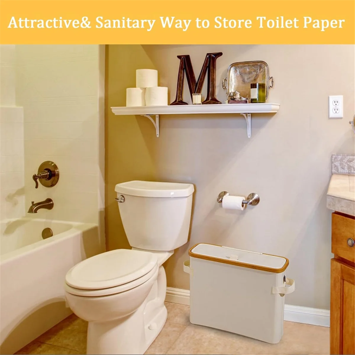 Бамбуковая подставка для туалетной бумаги с бамбуковой крышкой для туалетной бумаги, шкафа, ванной комнаты, кремово-белый