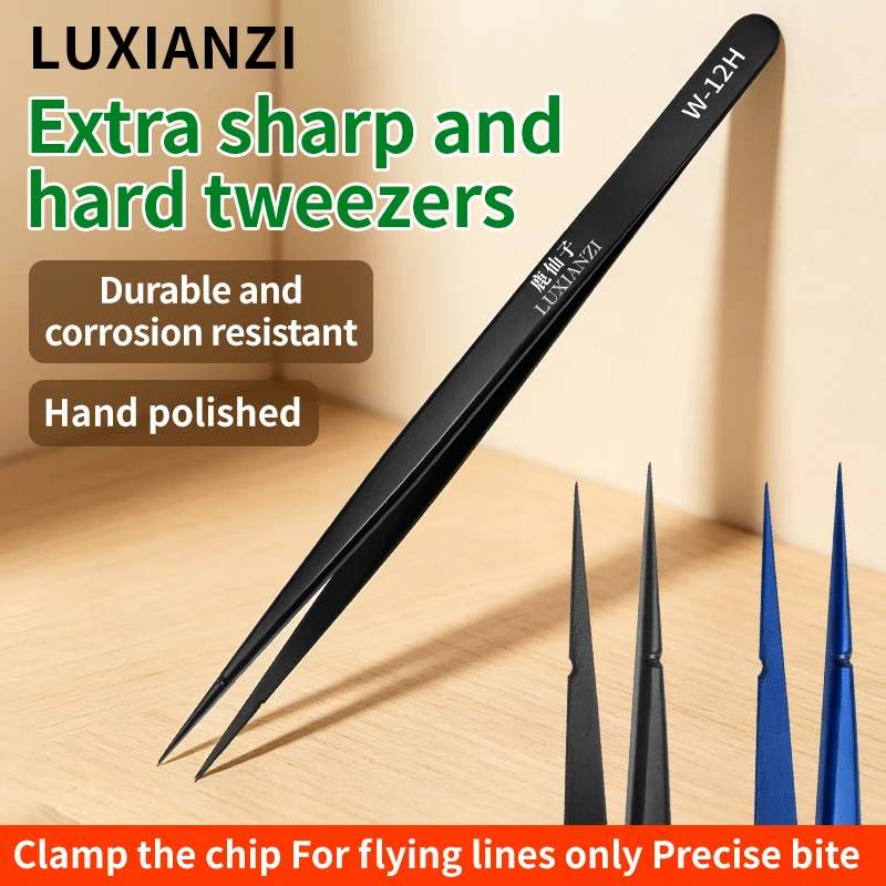 LUXIANZI Ultra‑Sharp Stainless Steel Tweezers For Phone PCB SMD BGA Chip Flying Line Repair High Hardness fly line Forceps