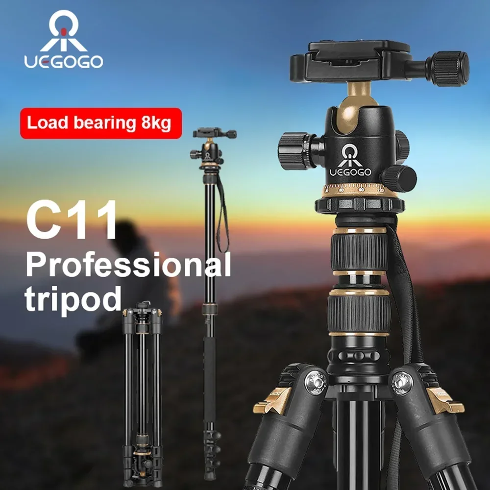 

UEGOGO C11 Camera Tripod Stand Profession Aluminum Alloy Low Angle Photography Travel Tripod Arca Swiss Plate for DSLR Cameras