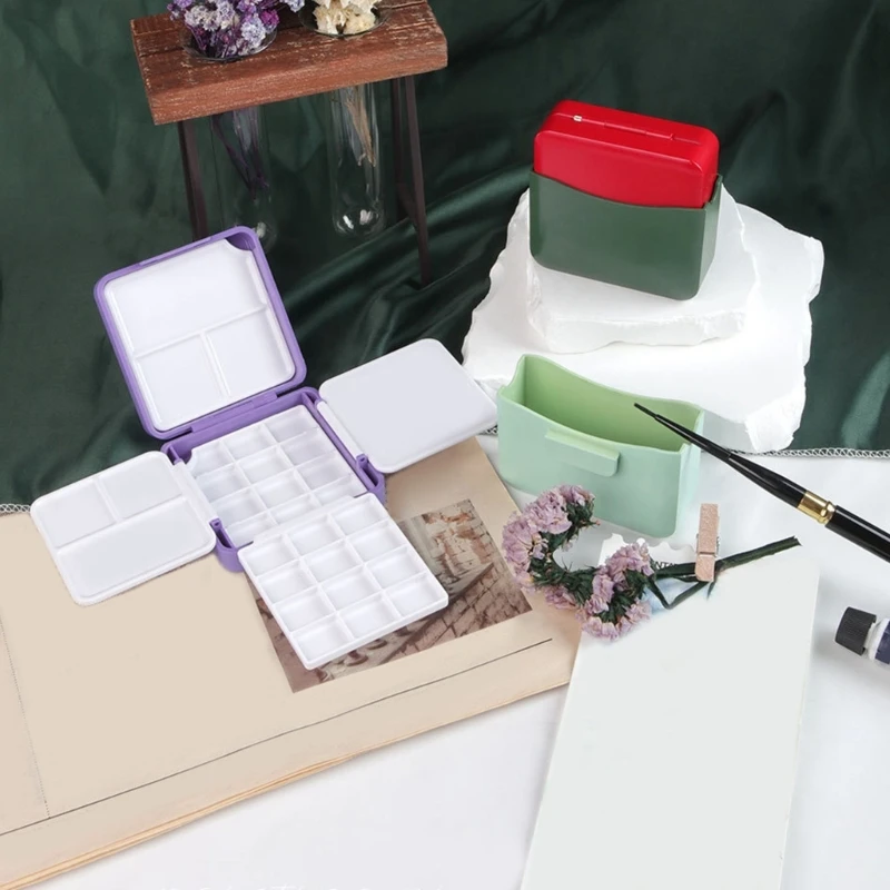 Tavolozza colori per acquerello con rondella per pennello Custodia pieghevole per tavolozza colori da 12 pozzetti Scatola