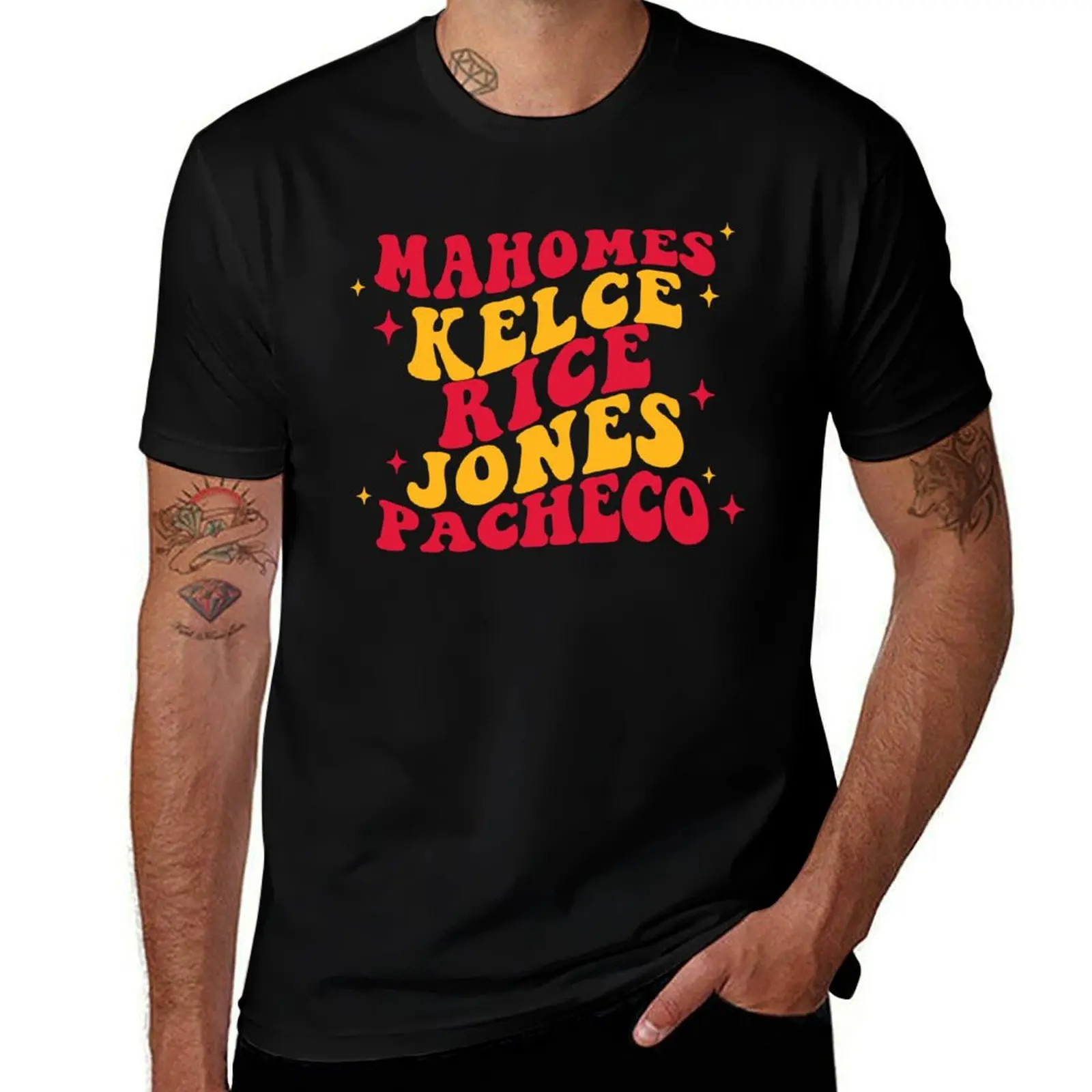 Camiseta Mahomes, Kelce, Rice, Jones, Pacheco, camiseta para hombre, 100% algodón, marca de lujo, Camiseta de algodón negro lisa para hombre, paquete