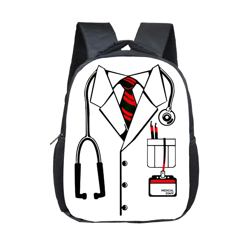 Seringa de estetoscópio médico infantil padrão mochila, bonitos sacos de escola, impressão, médico, enfermeira, enfermeira, pequeno, criança, criança, crianças