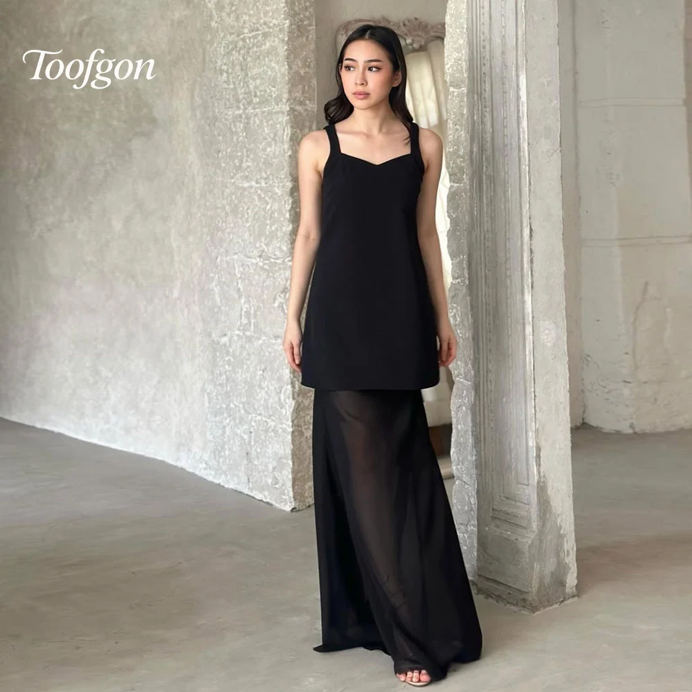 Toofan Schatz-Abschlussballkleid in Schwarz, Satin, Chiffon, breite Träger, formelles Abendkleid, maßgeschneidertes Hochzeits-Party-Tanzkleid für Mädchen