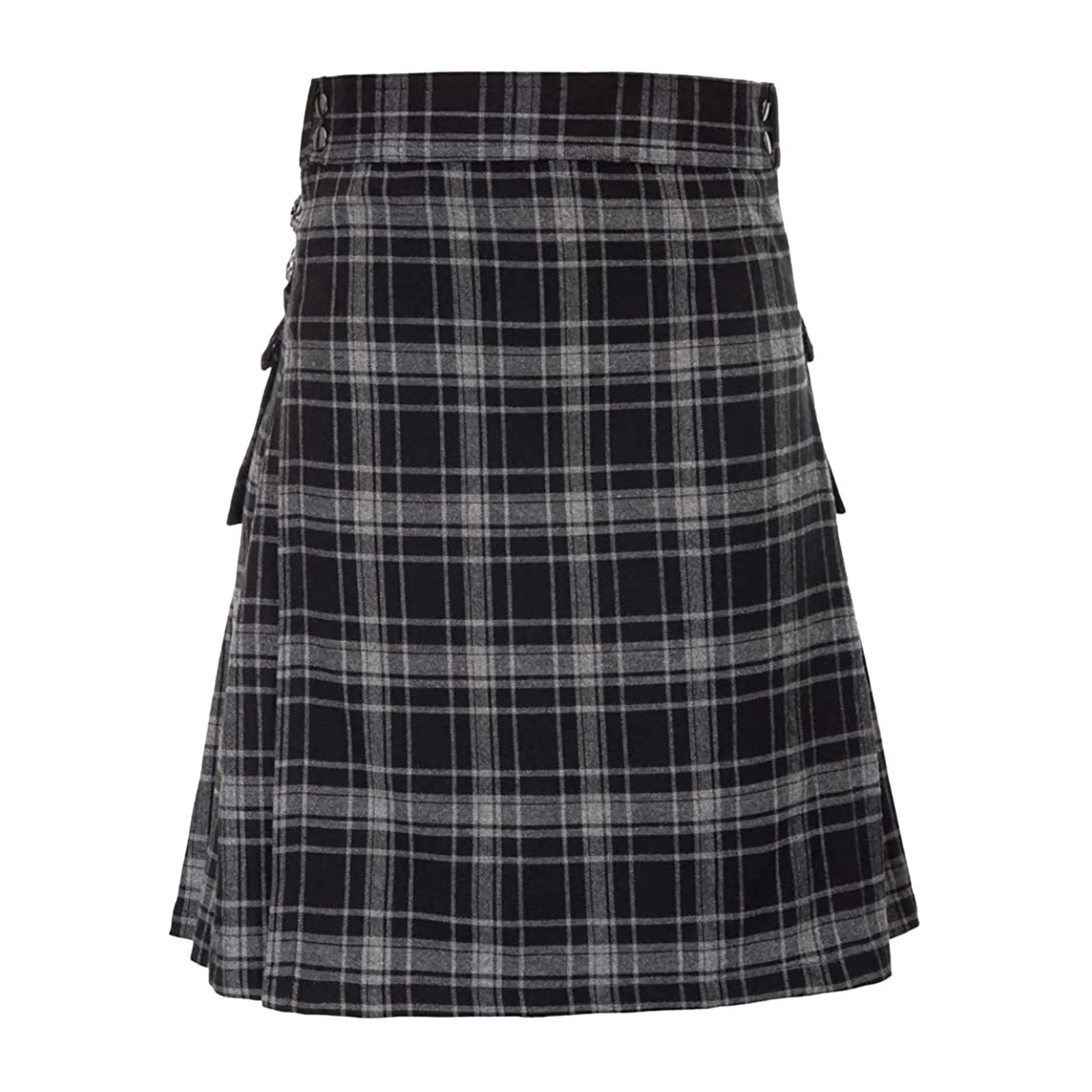 Men Traditional Scottish Style Dress Plaid Contrast Color Pocket Skirt Design Sense Holiday Comfortable Dress 1 PC Pleated Skirt