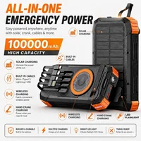 Batterie externe solaire 100000mAh, charge rapide sans fil, chargeur portable, câbles intégrés, lampe torche LED pour le camping, les voyages et les situations d'urgence 3