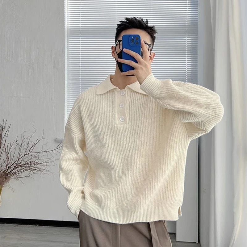 

Autumn Winter Buttons Men Long Sleeve Sweaters Fashion Loose Simple All-match 2xl Oversized Knitted Pullover Daily Office Dating