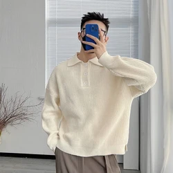 Autumn Winter Buttons Men Long Sleeve Sweaters Fashion Loose Simple All-match 2xl Oversized Knitted Pullover Daily Office Dating